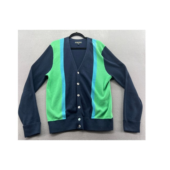 Brooks Brothers Other - Brooks Brothers Cardigan Sweater Mens L Cotton Navy Green Color Block Stripe